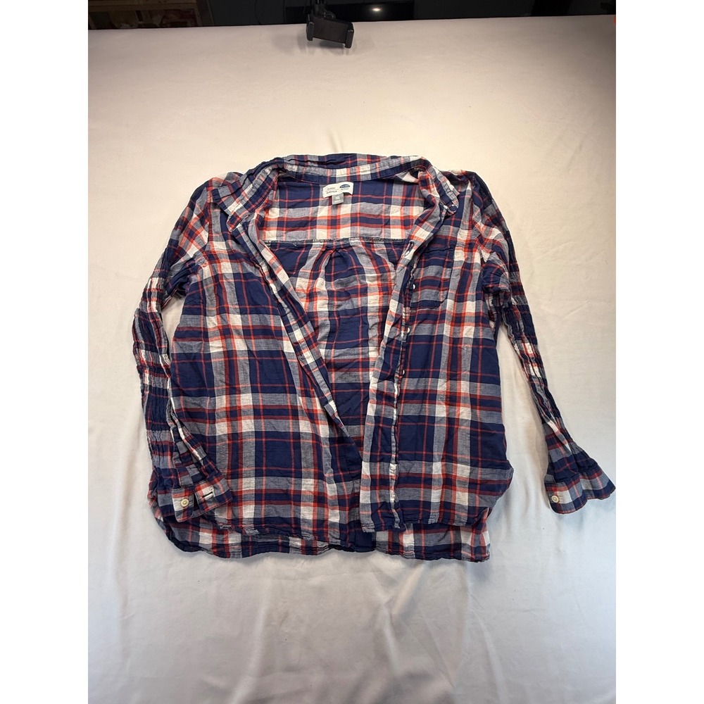 Old Navy Womens XXL Plaid Button Down Shirt Navy Red Classic Long Sleeve Top